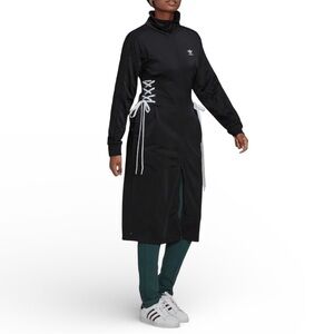 *NWT* ADIDAS ORIGINAL LACED LONGLINE POLYESTER TRACK JACKET -BLACK SIZE SMALL